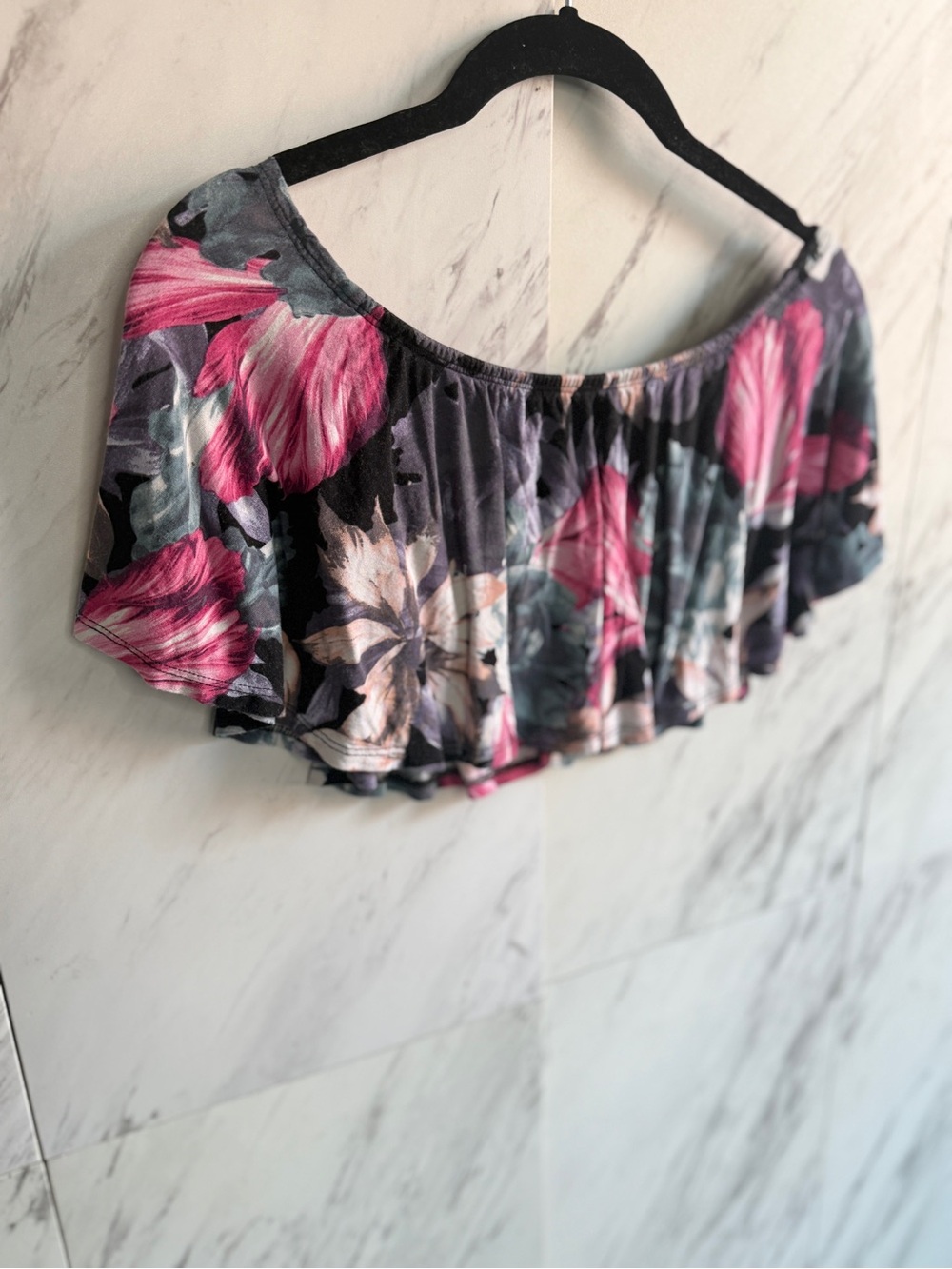 ASOS Petite Floral Off the Shoulder Flounce Crop Top Womens 6 Tropical